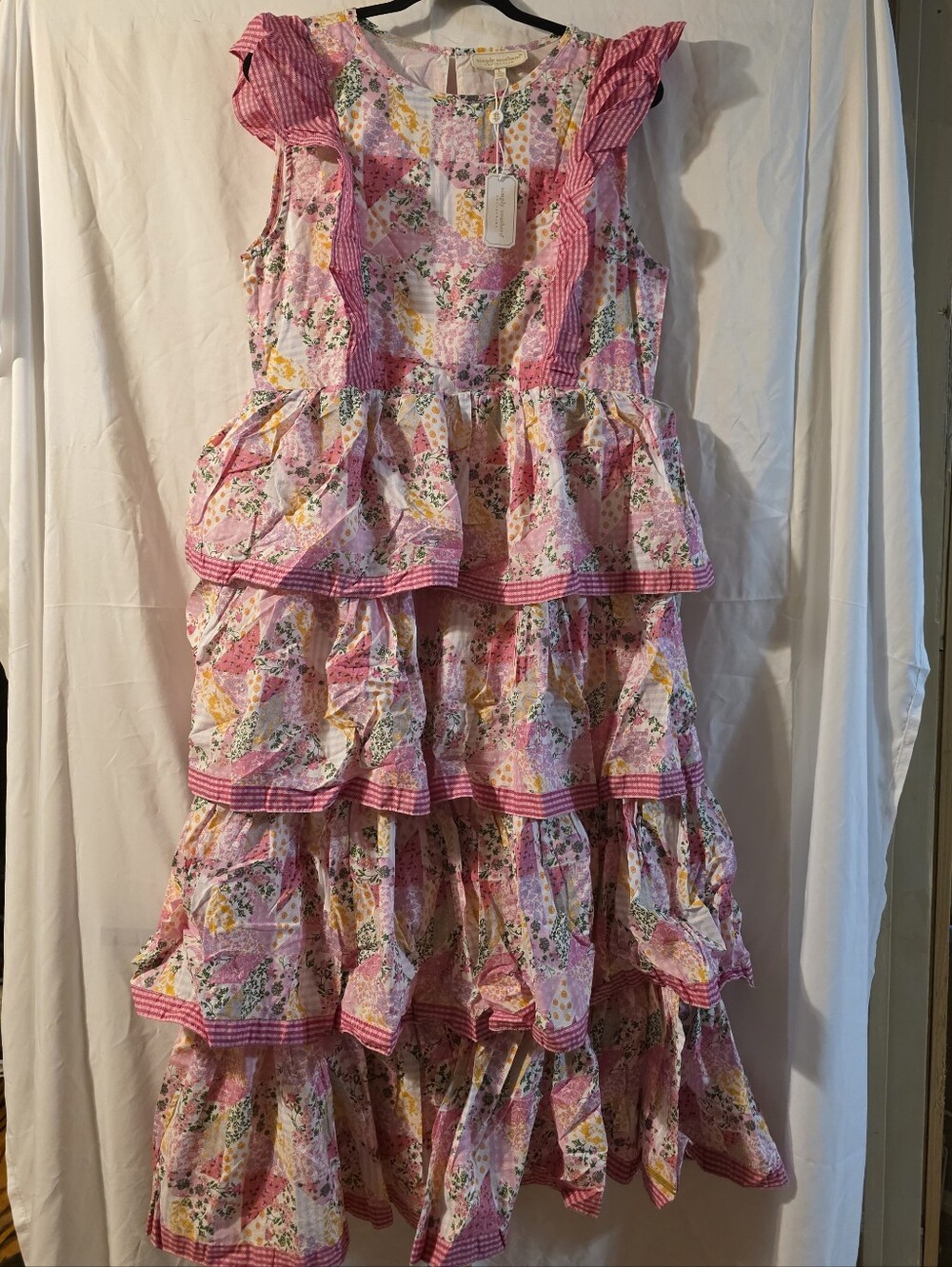 NWT Simply Southern Pink Floral Tiered Ruffle Sundress LARGE AND XL AVAIL - Picture 2 of 7